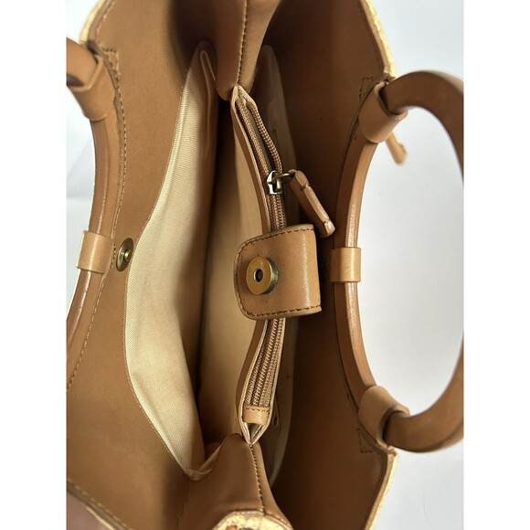 Fossil Vintage Embroidered Straw Beaded Floral Summer Handbag Retro Wood Handles - Picture 6 of 8